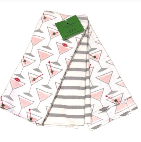 Kate Spade 3pc Kitchen Towels Set  - Martini Print - NWT - Picture 1 of 3
